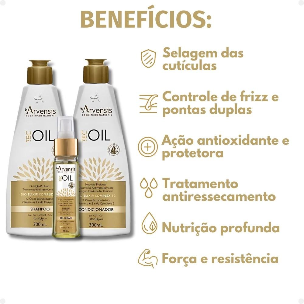 Kit Arvensis Tec Oil: Shampoo 300ml, Condicionador 300ml e Finalizador 45ml ÚNICO 2