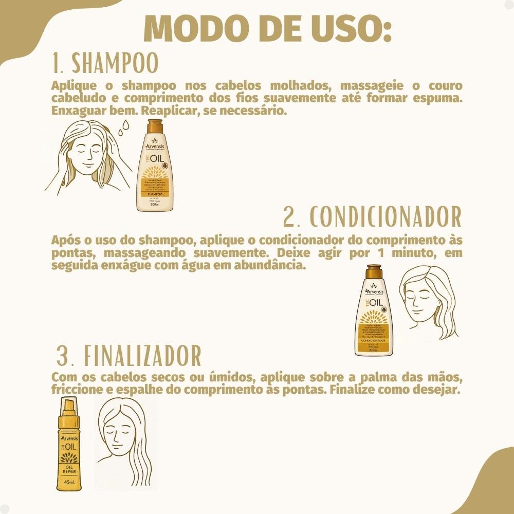Kit Arvensis Tec Oil: Shampoo 300ml, Condicionador 300ml e Finalizador 45ml ÚNICO 4
