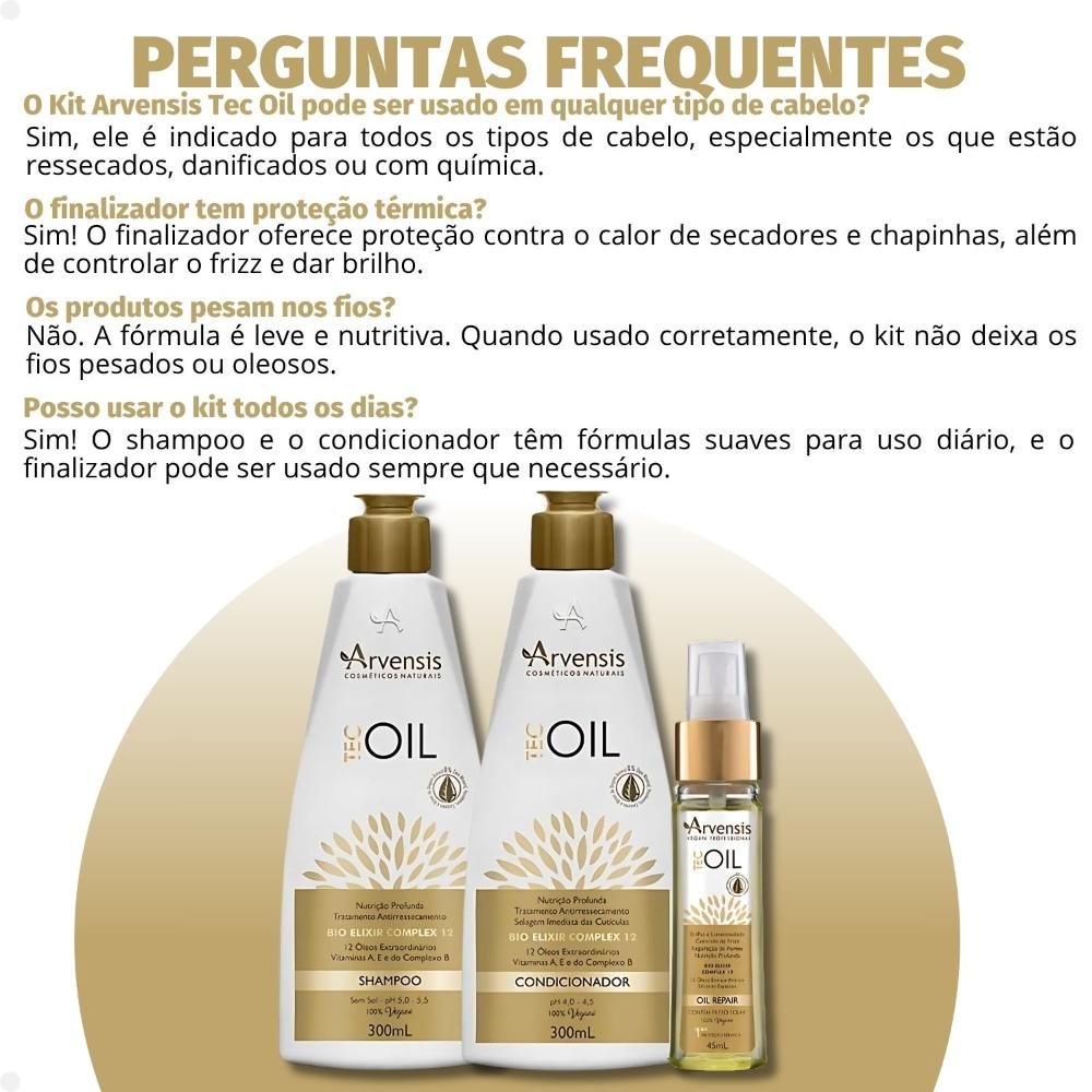 Kit Arvensis Tec Oil: Shampoo 300ml, Condicionador 300ml e Finalizador 45ml ÚNICO 5