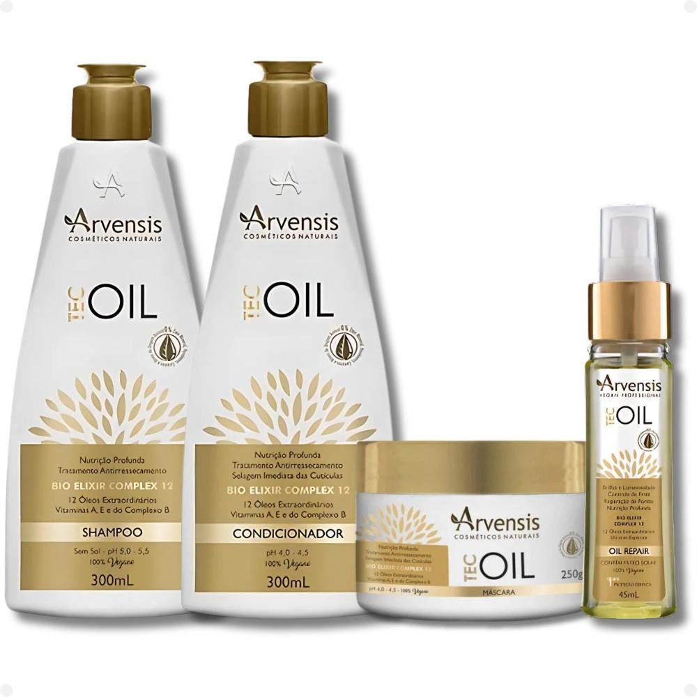 Kit Arvensis Tec Oil: Shampoo 300ml, Condicionador 300ml, Máscara 250g e Finalizador 45ml
