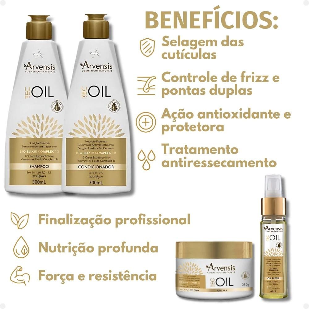 Kit Arvensis Tec Oil: Shampoo 300ml, Condicionador 300ml, Máscara 250g e Finalizador 45ml ÚNICO 2