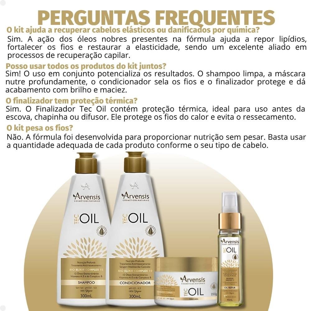 Kit Arvensis Tec Oil: Shampoo 300ml, Condicionador 300ml, Máscara 250g e Finalizador 45ml ÚNICO 5