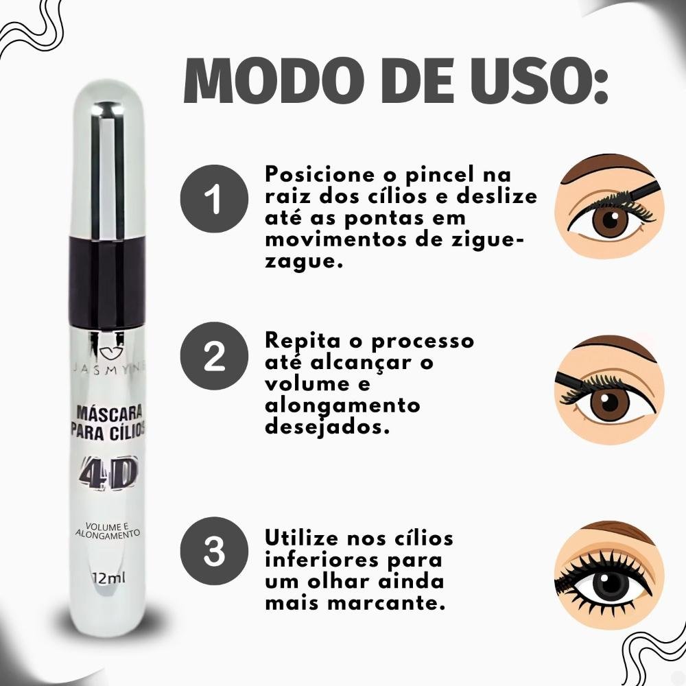 Máscara Para Cílios Jasmyne 4D Volume e alongamento Preta Ref.J0106 Preto 6