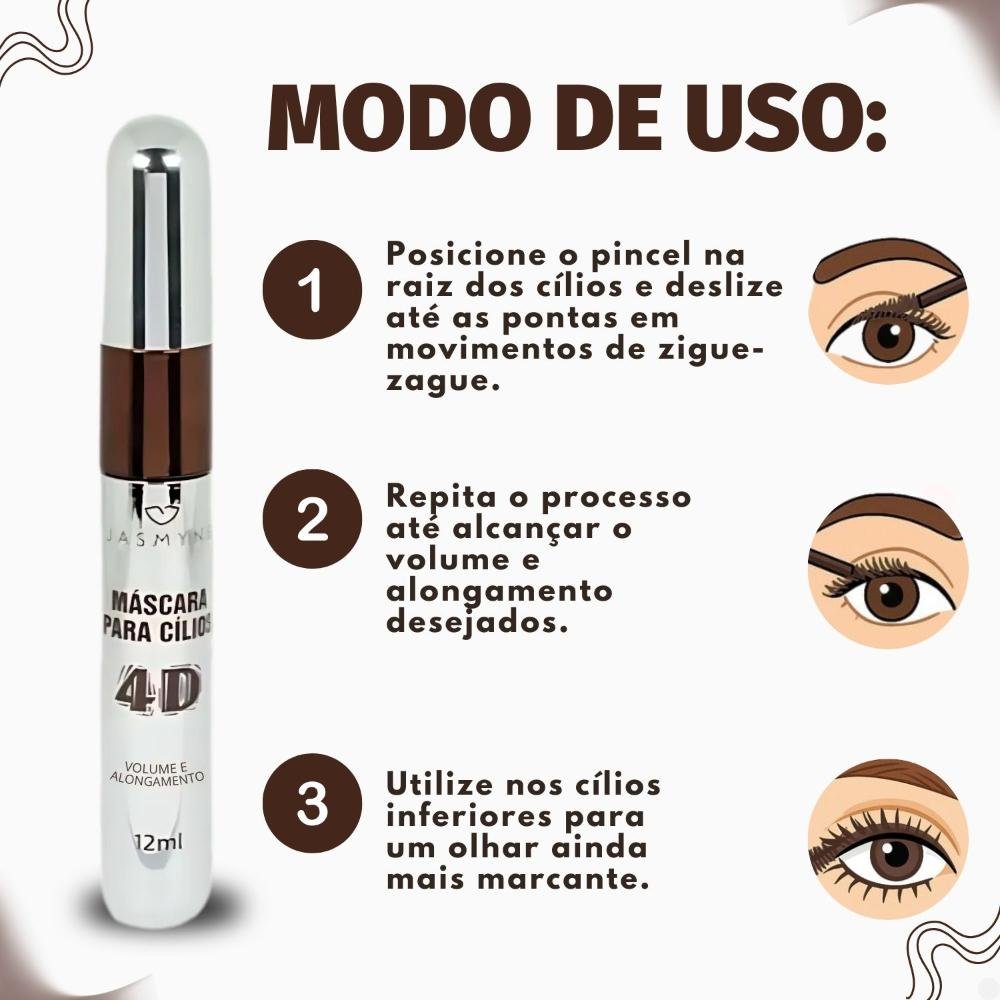 Máscara Para Cílios Jasmyne 4D Volume e Alongamento Marrom Ref.J0120 Marrom 6