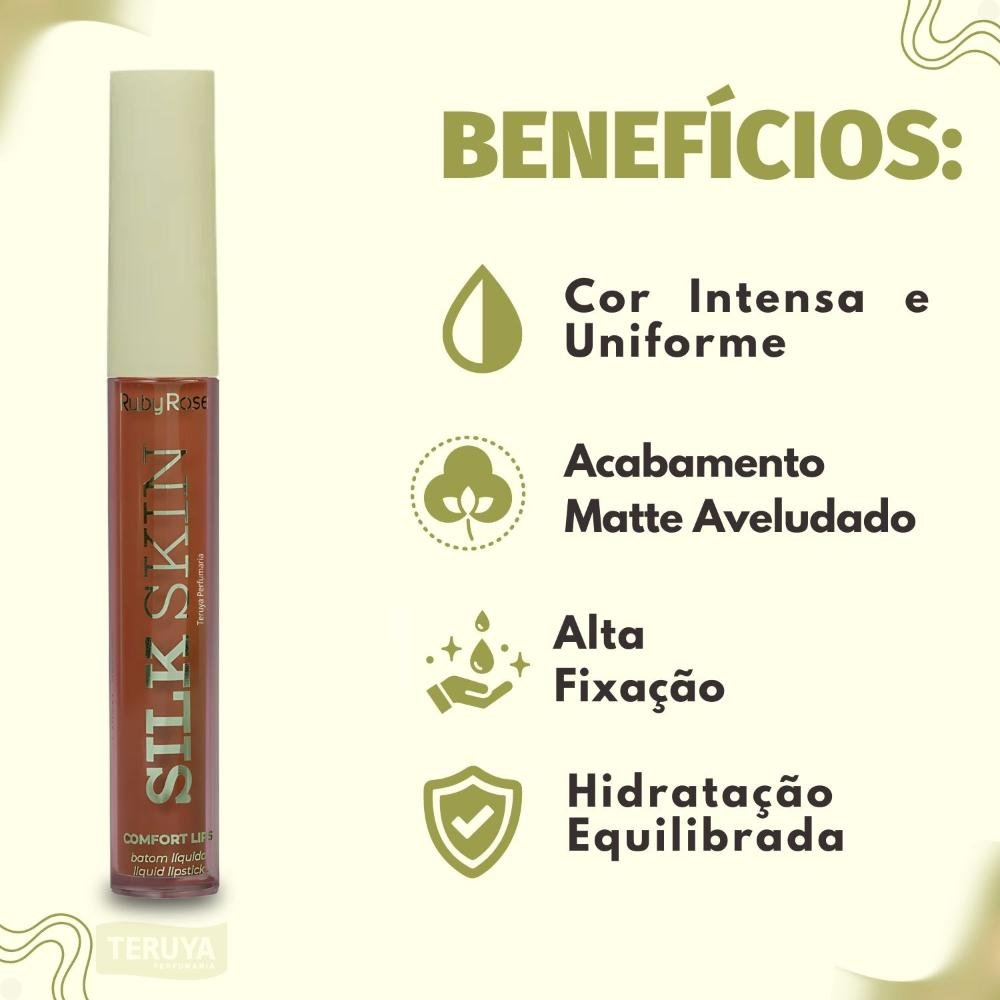 Batom Líquido Ruby Rose Silk Skin Comfort Lips SL08 HB-L6201-8 ÚNICO 2