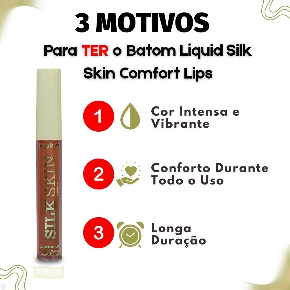 Batom Líquido Ruby Rose Silk Skin Comfort Lips SL08 HB-L6201-8 ÚNICO 4