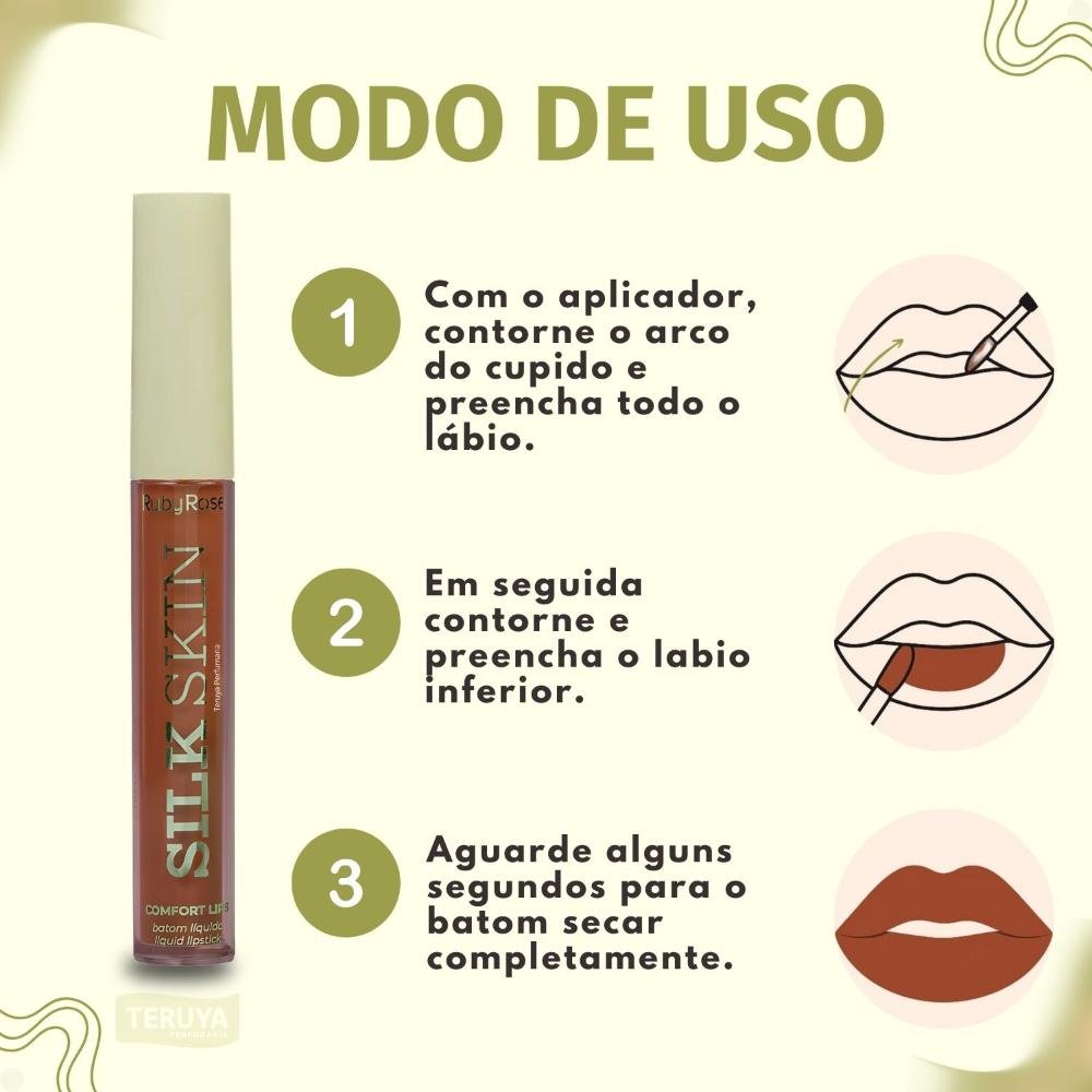 Batom Líquido Ruby Rose Silk Skin Comfort Lips SL08 HB-L6201-8 ÚNICO 6