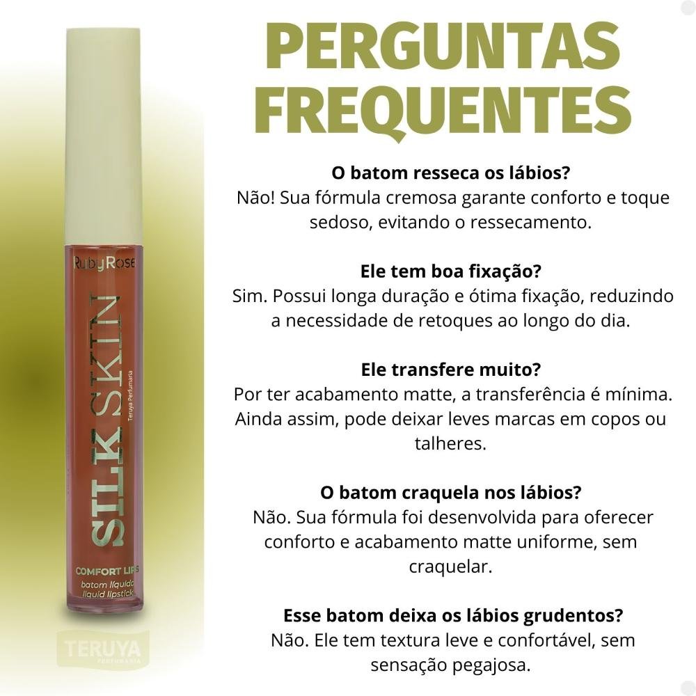 Batom Líquido Ruby Rose Silk Skin Comfort Lips SL08 HB-L6201-8 ÚNICO 7
