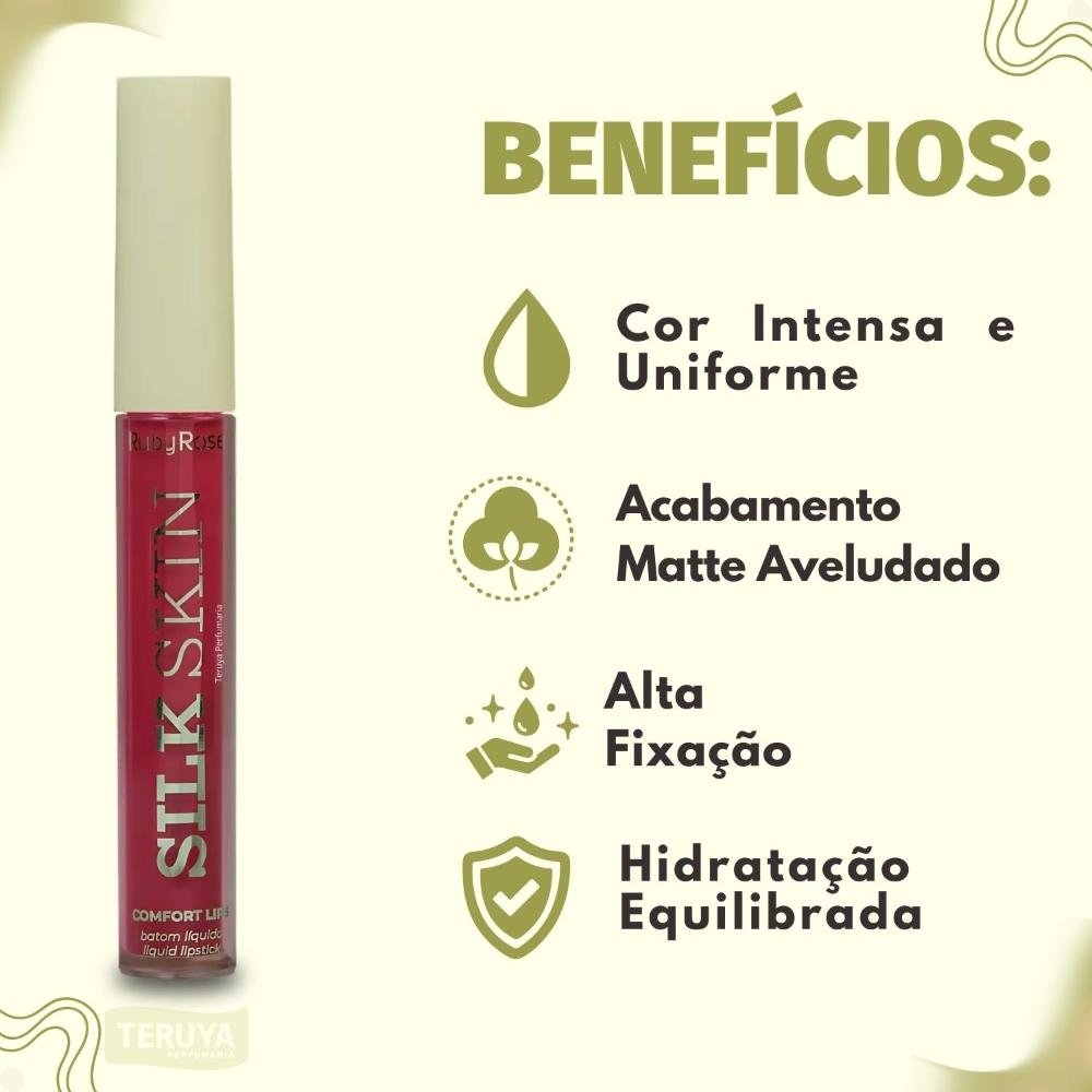 Batom Líquido Ruby Rose Silk Skin Comfort Lips SL09 HB-L6201-9 ÚNICO 2