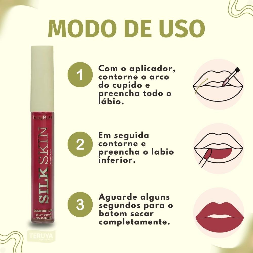 Batom Líquido Ruby Rose Silk Skin Comfort Lips SL09 HB-L6201-9 ÚNICO 6