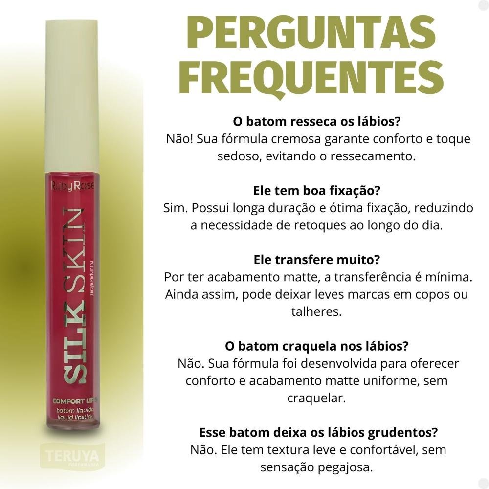Batom Líquido Ruby Rose Silk Skin Comfort Lips SL09 HB-L6201-9 ÚNICO 7