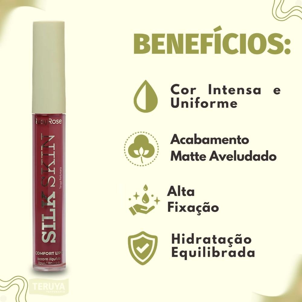 Batom Líquido Ruby Rose Silk Skin Comfort Lips SL12 HB-L6201-12 ÚNICO 2
