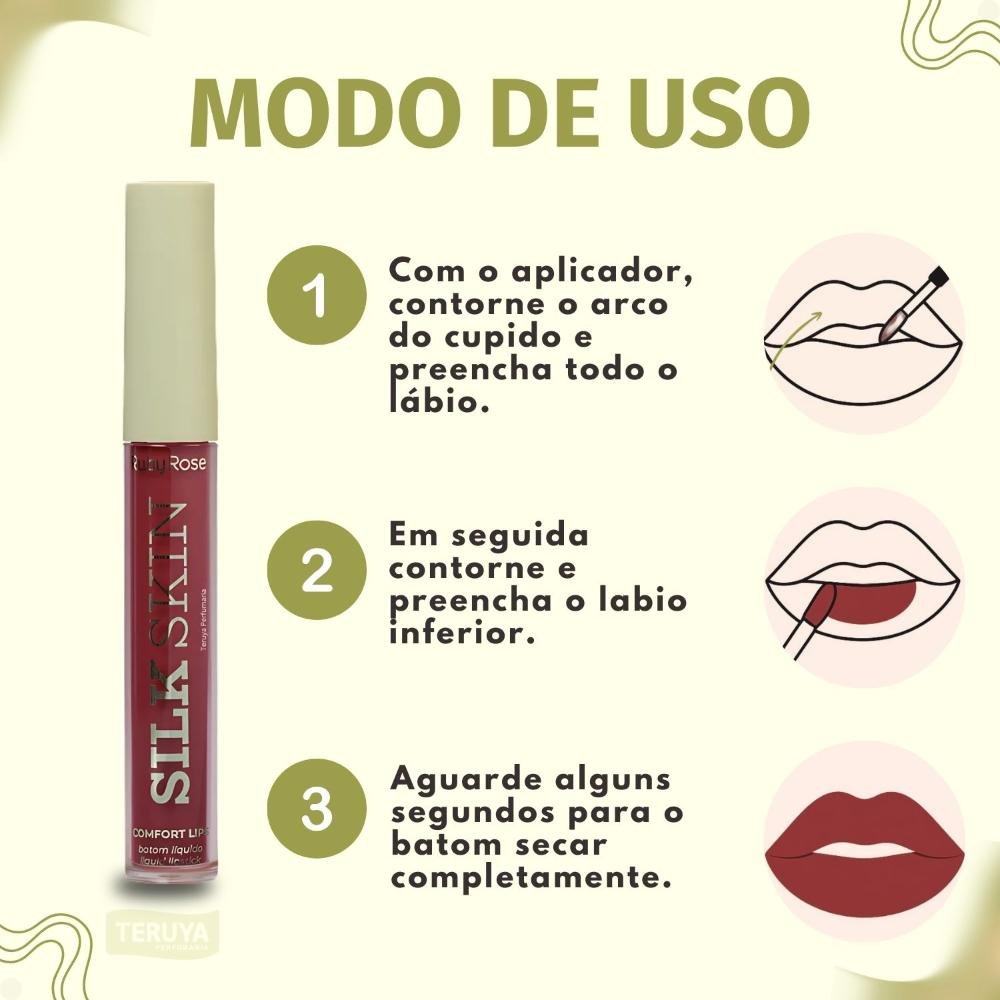 Batom Líquido Ruby Rose Silk Skin Comfort Lips SL12 HB-L6201-12 ÚNICO 6