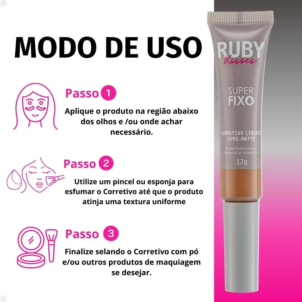 Corretivo Líquido Semi-Matte Ruby Kisses Super Fixo cor 38 12g 12g 6