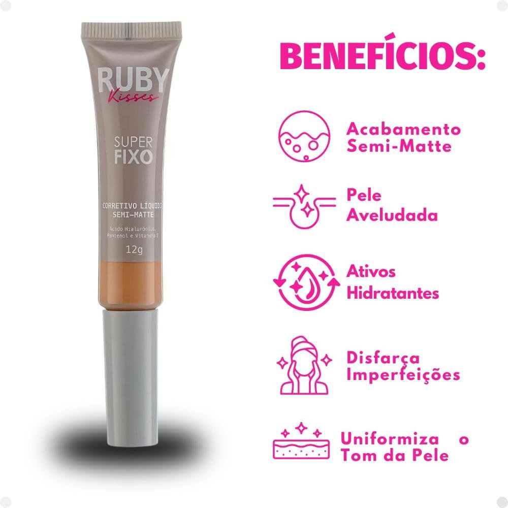 Corretivo Líquido Semi-Matte Ruby Kisses Super Fixo cor 34 12g 12g 2