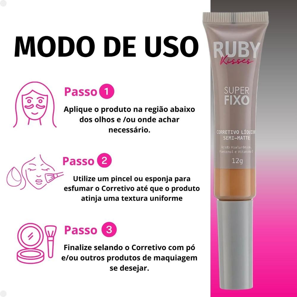 Corretivo Líquido Semi-Matte Ruby Kisses Super Fixo cor 34 12g 12g 6