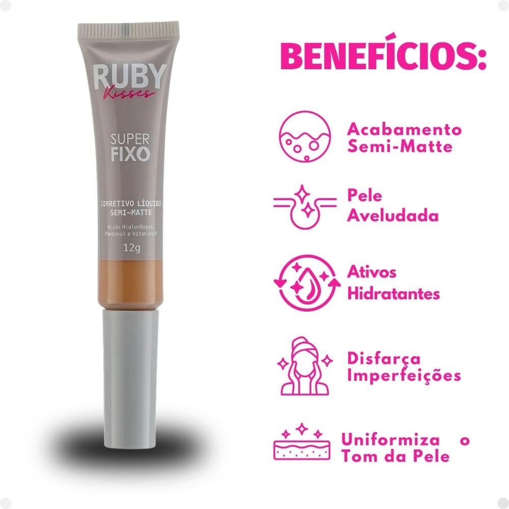 Corretivo Líquido Semi-Matte Ruby Kisses Super Fixo cor 36 12g 12g 2