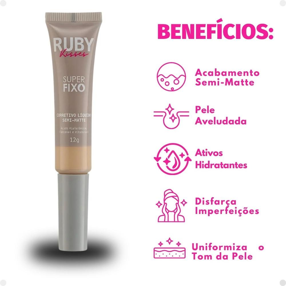 Corretivo Líquido Semi-Matte Ruby Kisses Super Fixo cor 25 12g 12g 2