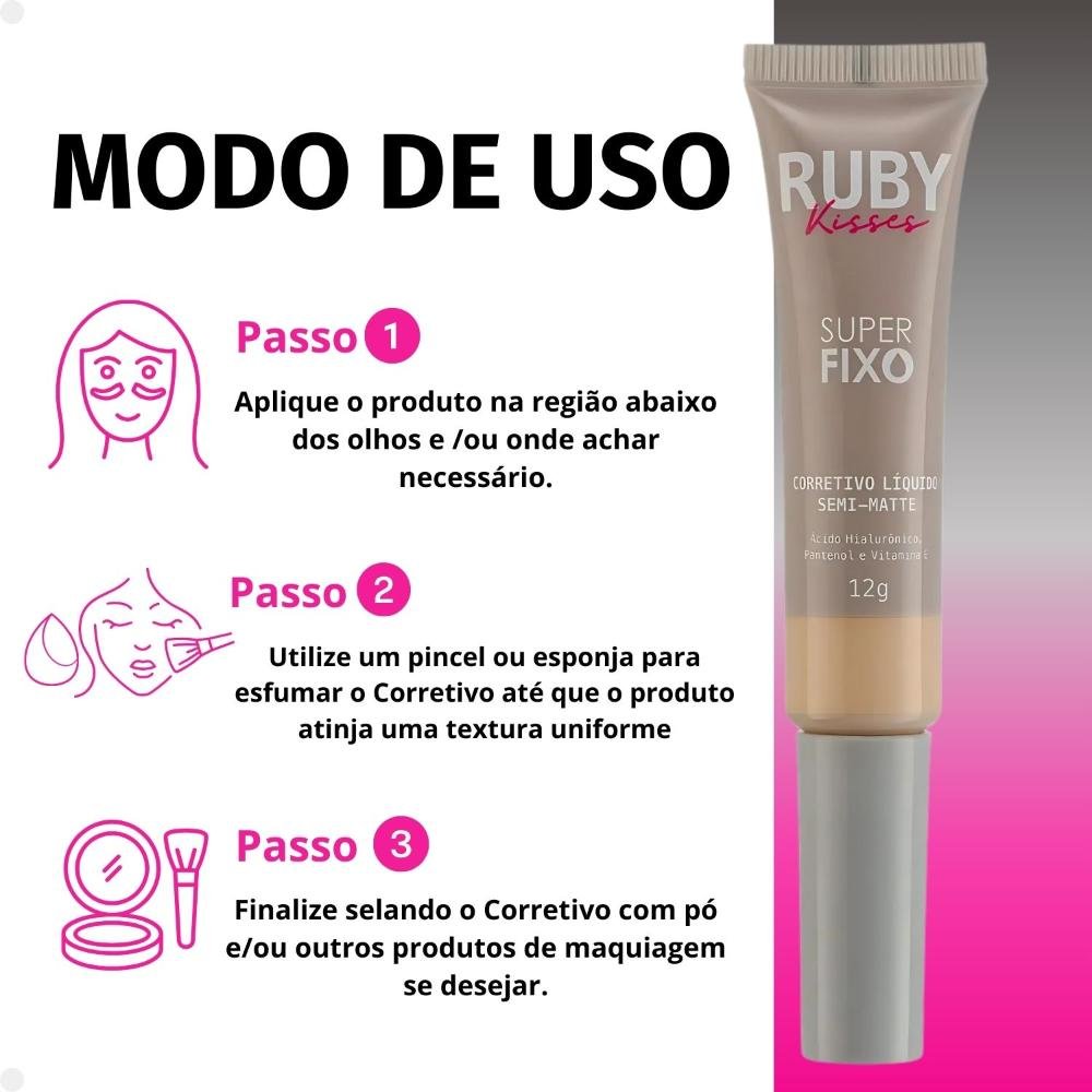 Corretivo Líquido Semi-Matte Ruby Kisses Super Fixo cor 25 12g 12g 5