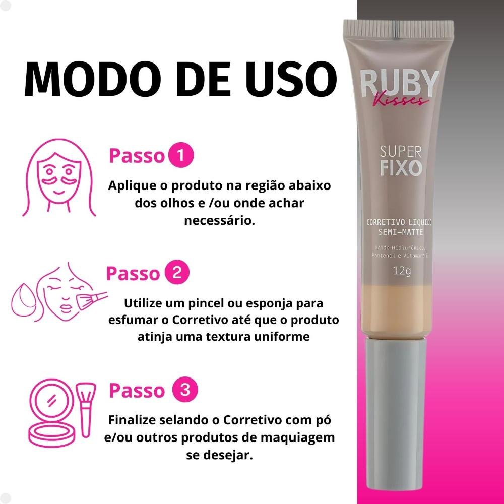 Corretivo Líquido Semi-Matte Ruby Kisses Super Fixo cor 20 12g 12g 6