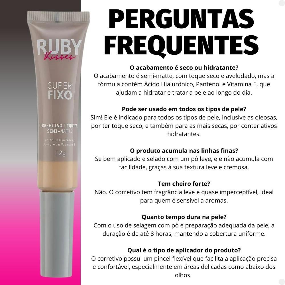 Corretivo Líquido Semi-Matte Ruby Kisses Super Fixo cor 20 12g 12g 7
