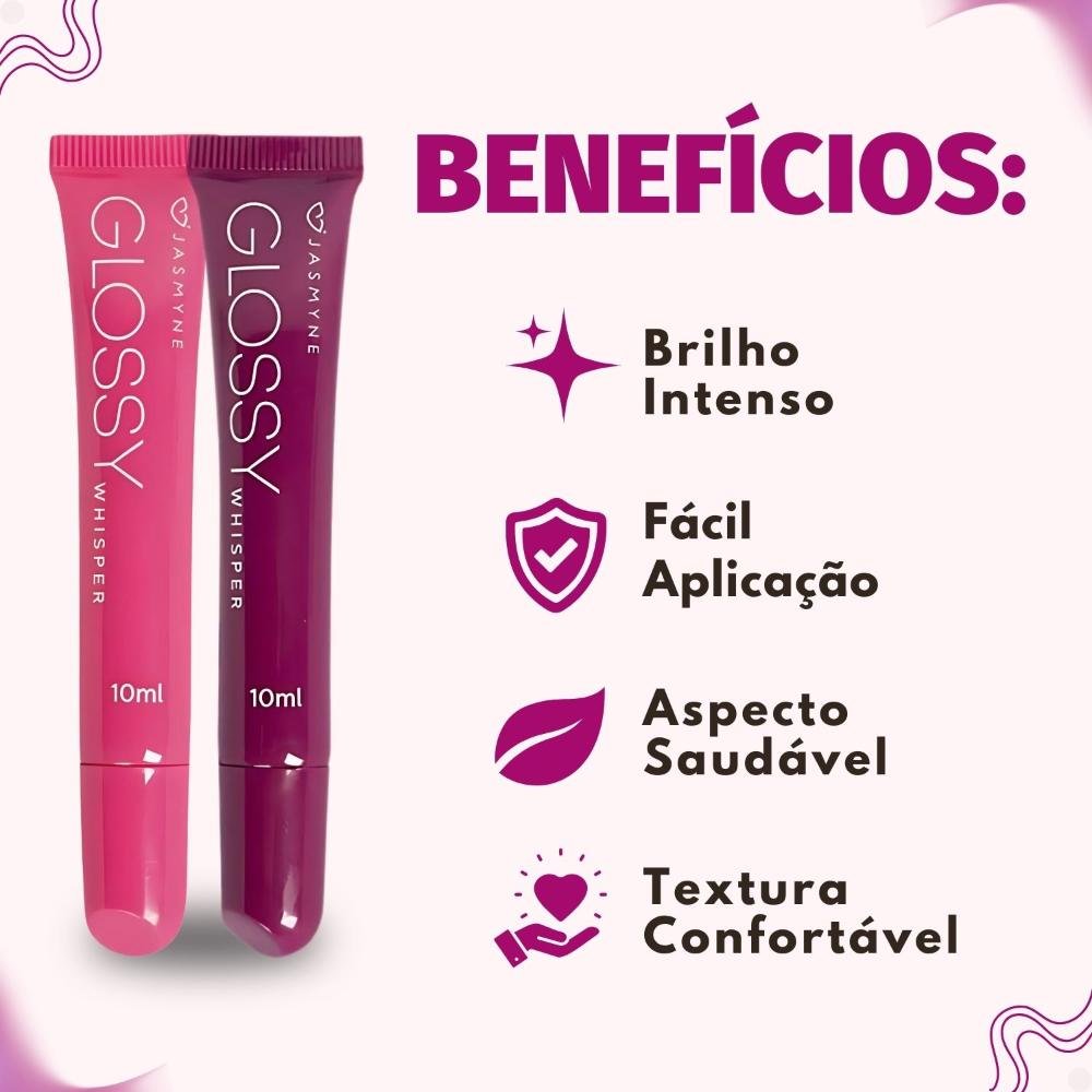 Kit Jasmyne Glossy Whisper 2 Brilho Labial: Plum Allure e  Blush Blossom ÚNICO 2