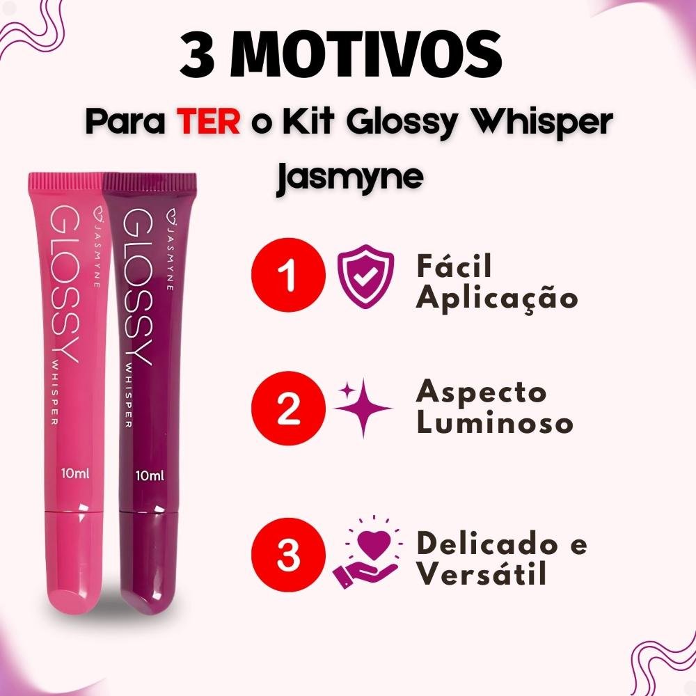 Kit Jasmyne Glossy Whisper 2 Brilho Labial: Plum Allure e  Blush Blossom ÚNICO 4