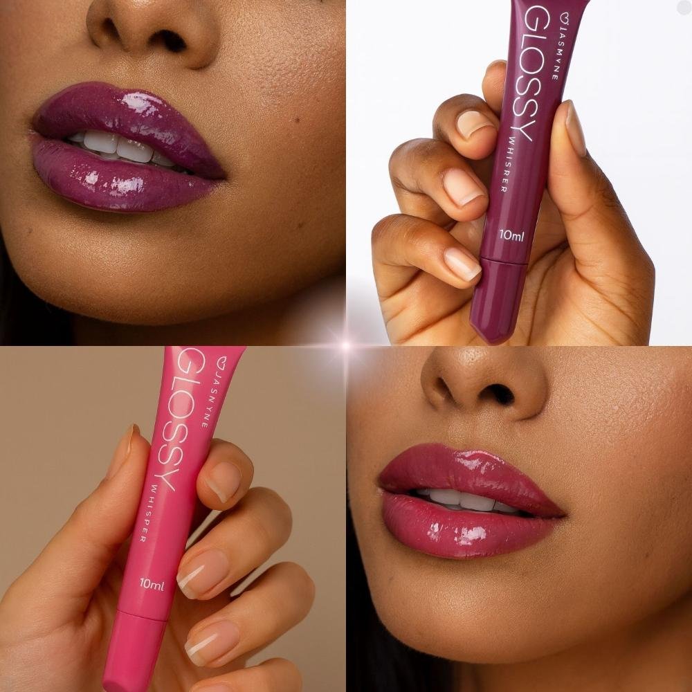 Kit Jasmyne Glossy Whisper 2 Brilho Labial: Plum Allure e  Blush Blossom ÚNICO 5