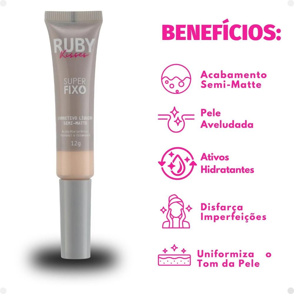 Corretivo Líquido Semi-Matte Ruby Kisses Super Fixo cor 10 12g 12g 2