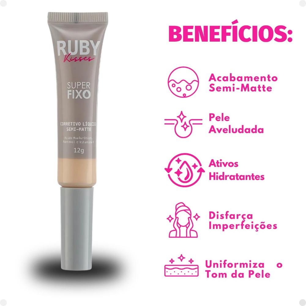 Corretivo Líquido Semi-Matte Ruby Kisses Super Fixo cor 15 12g 12g 2