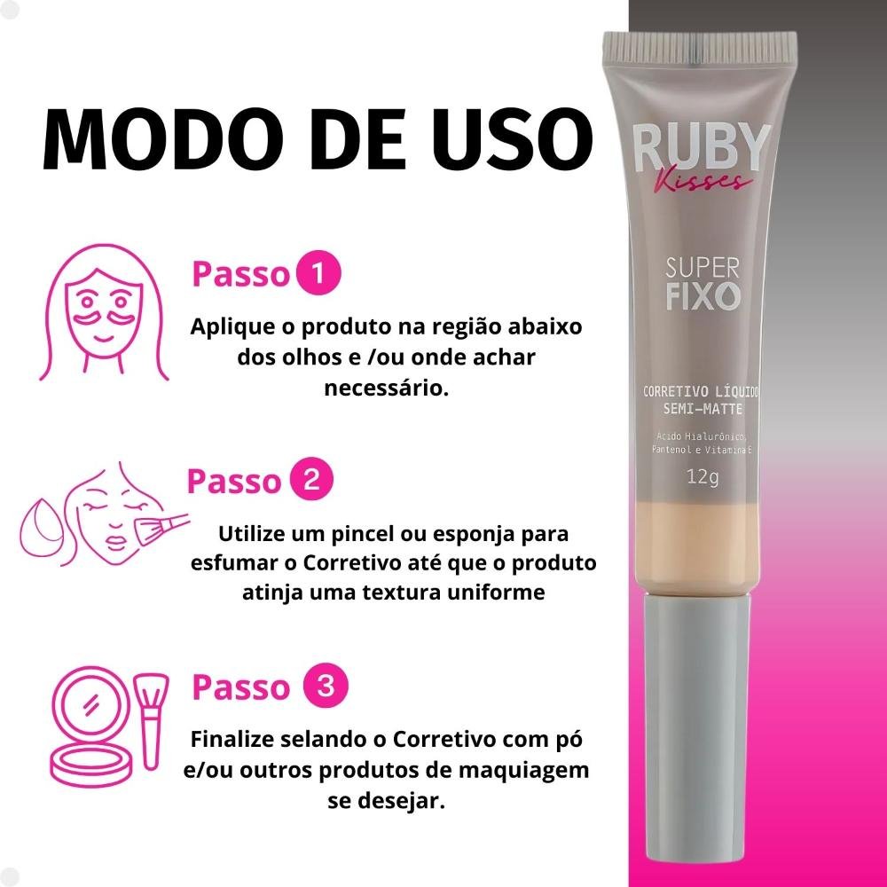 Corretivo Líquido Semi-Matte Ruby Kisses Super Fixo cor 15 12g 12g 6
