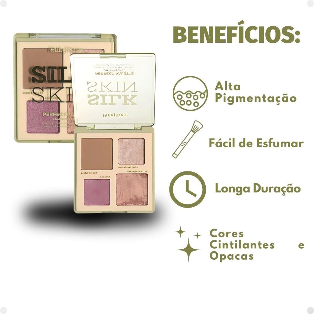 Paleta de Contorno, Blush e Iluminador Ruby Rose Silk Skin Perfect Palette Luminous Face ÚNICO 2