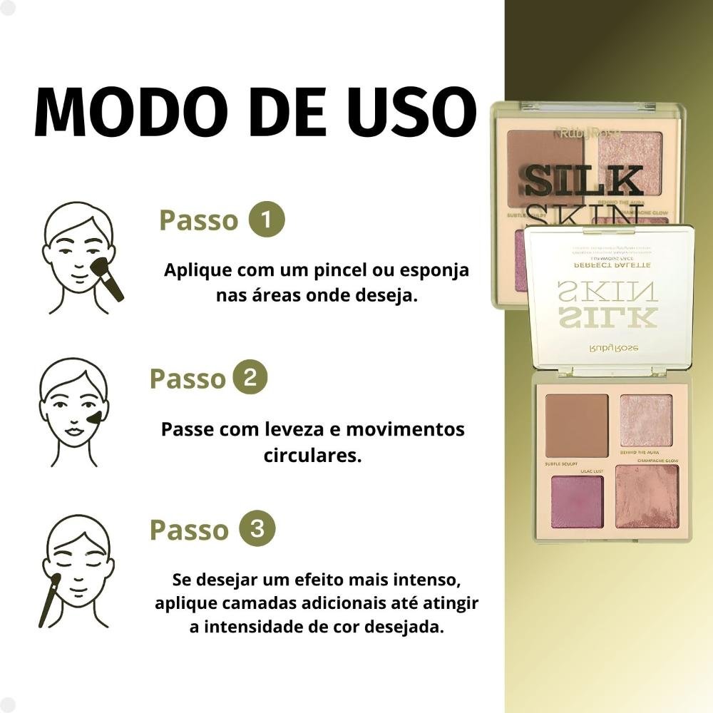 Paleta de Contorno, Blush e Iluminador Ruby Rose Silk Skin Perfect Palette Luminous Face ÚNICO 4