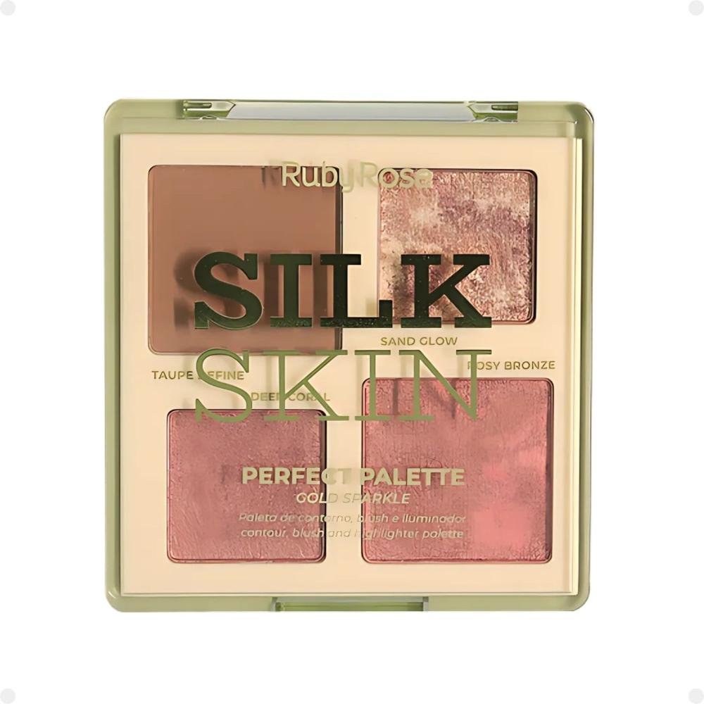 Paleta de Contorno, Blush e Iluminador Ruby Rose Silk Skin Perfect Palette Gold Sparkle ÚNICO 3