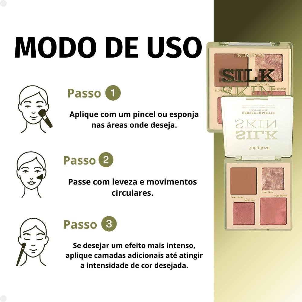 Paleta de Contorno, Blush e Iluminador Ruby Rose Silk Skin Perfect Palette Gold Sparkle ÚNICO 4
