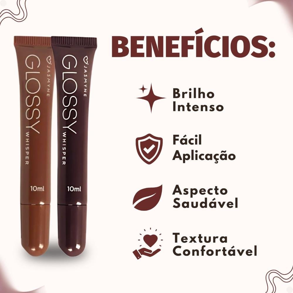 Kit Jasmyne Glossy Whisper 2 Brilho Labial: Dusty Rose e Cocoa velvet ÚNICO 2