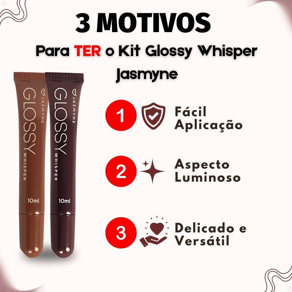 Kit Jasmyne Glossy Whisper 2 Brilho Labial: Dusty Rose e Cocoa velvet ÚNICO 4