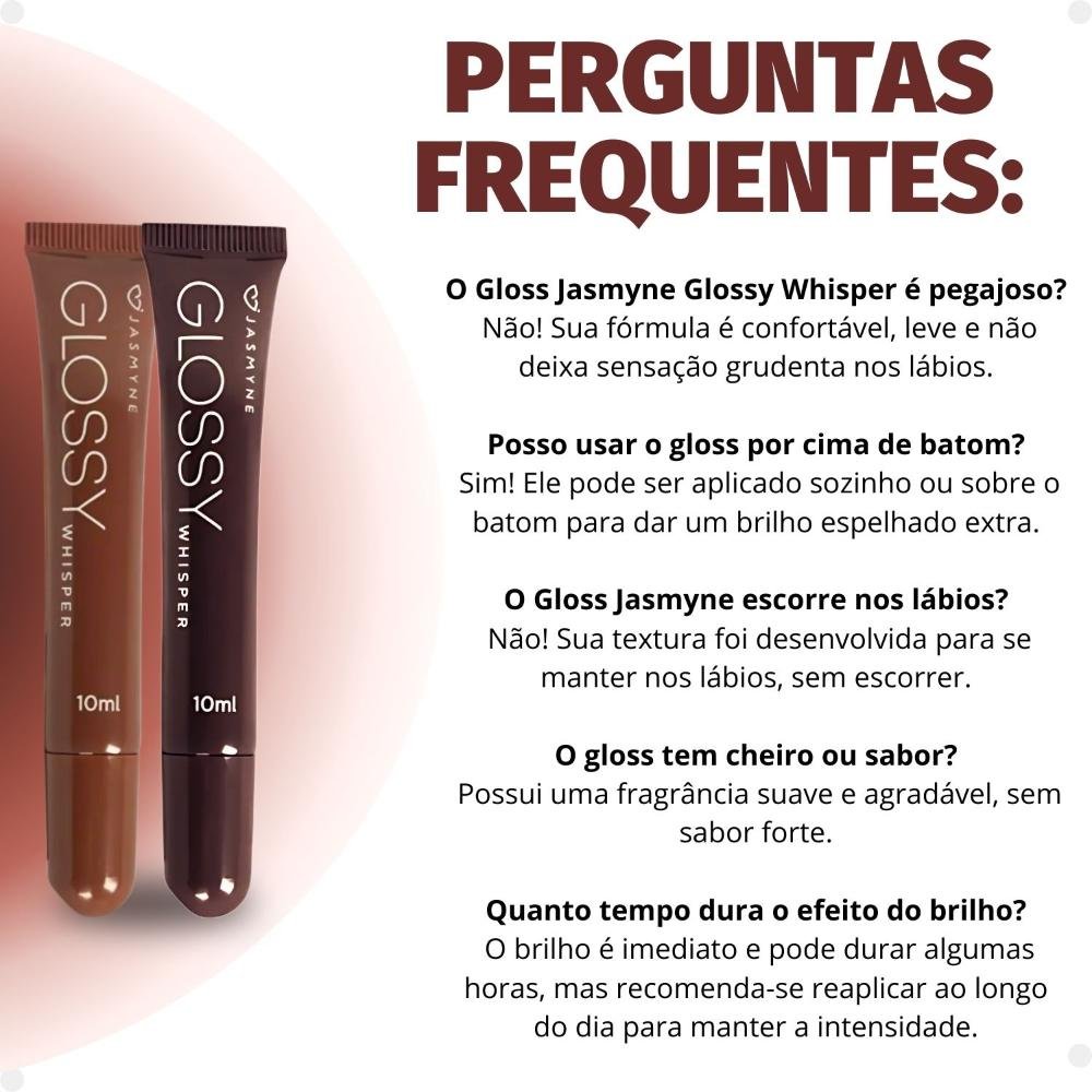 Kit Jasmyne Glossy Whisper 2 Brilho Labial: Dusty Rose e Cocoa velvet ÚNICO 7