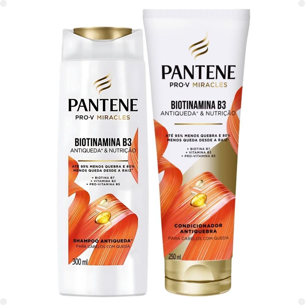 Kit Pantene Biotinamina B3 Antiqueda e Nutrição: Shampoo 300ml e Condicionador 250ml