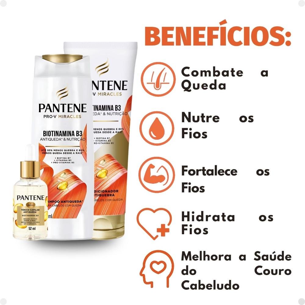 Kit Pantene Biotinamina B3 Antiqueda e Nutrição: Shampoo 300ml e Condicionador 250ml + Tônico 52ml ÚNICO 2
