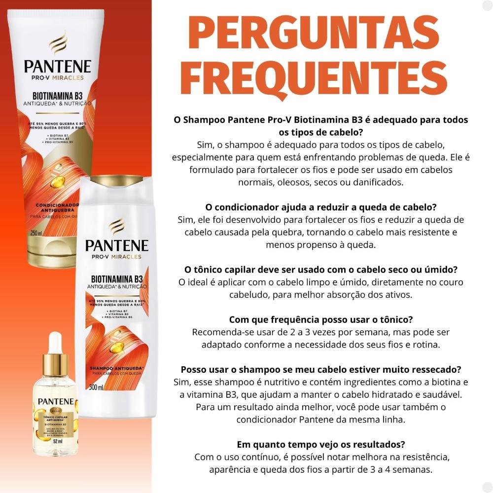 Kit Pantene Biotinamina B3 Antiqueda e Nutrição: Shampoo 300ml e Condicionador 250ml + Tônico 52ml ÚNICO 5