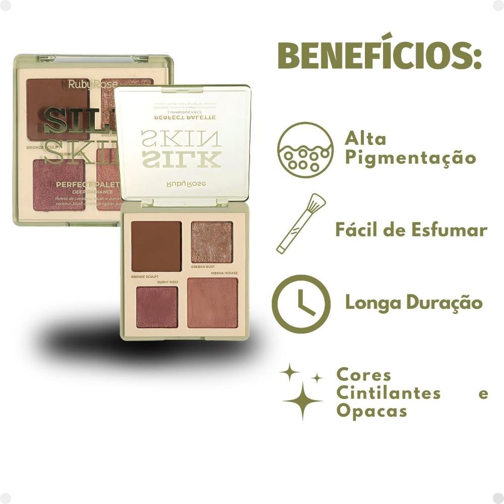 Paleta de Contorno, Blush e Iluminador Ruby Rose Silk Skin Perfect Palette Deep Radiance ÚNICO 2
