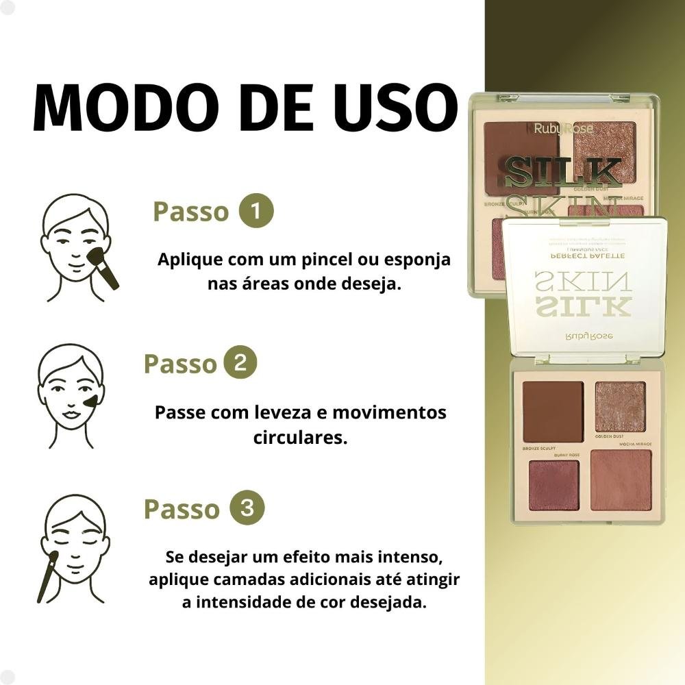 Paleta de Contorno, Blush e Iluminador Ruby Rose Silk Skin Perfect Palette Deep Radiance ÚNICO 3