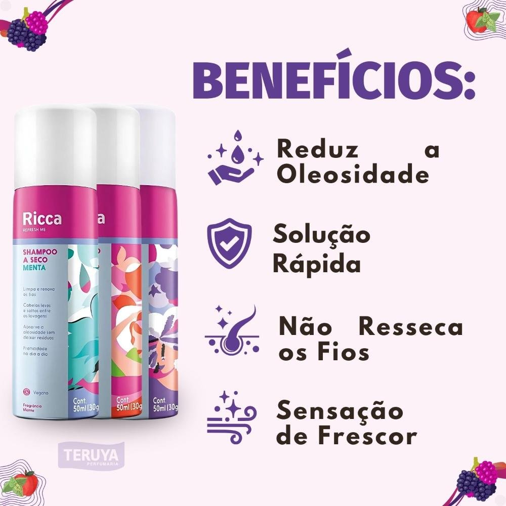Kit Belliz Ricca Shampoo A Seco: 1 Menta, 1 Maçã do Amor e 1 Berry 50ml ÚNICO 2