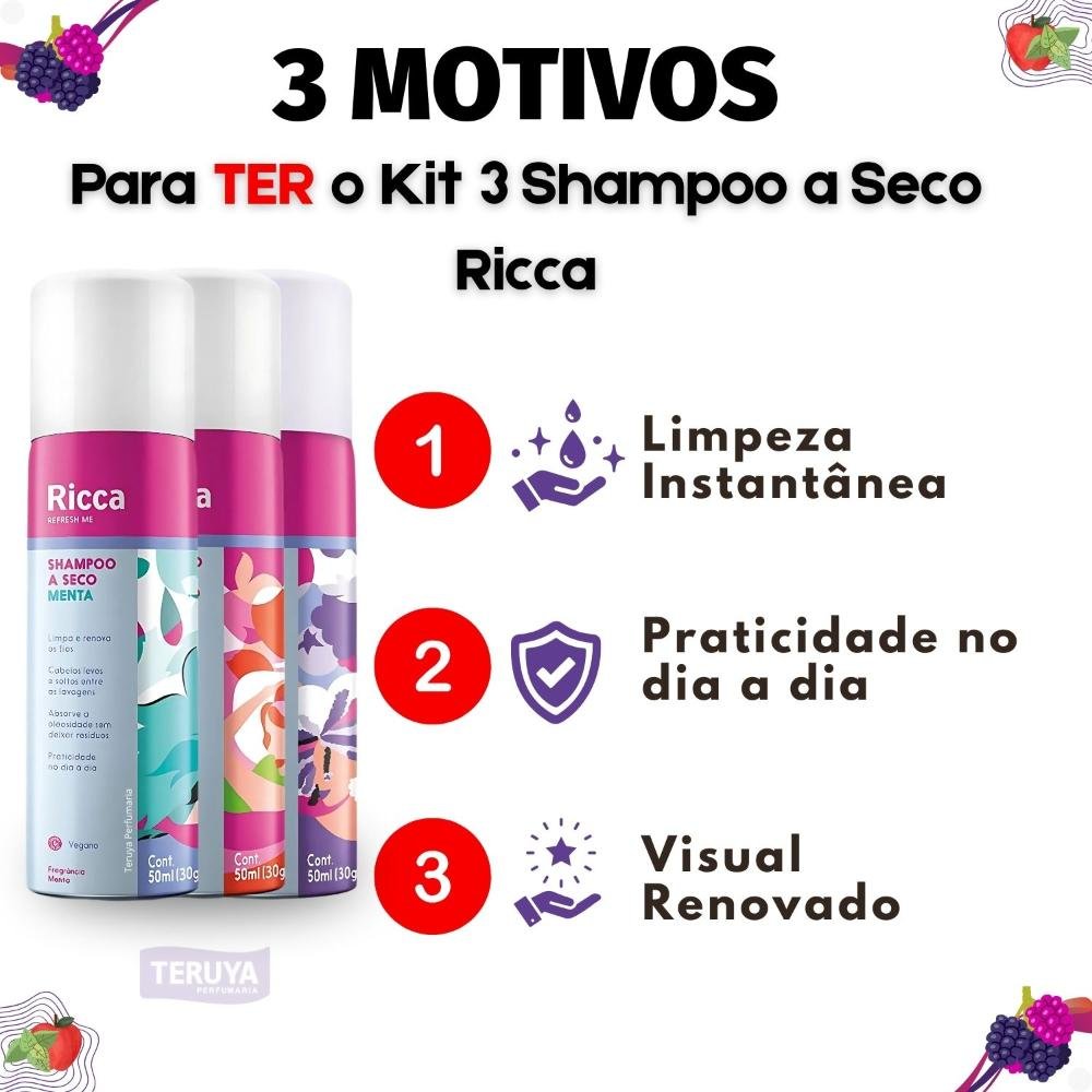Kit Belliz Ricca Shampoo A Seco: 1 Menta, 1 Maçã do Amor e 1 Berry 50ml ÚNICO 4