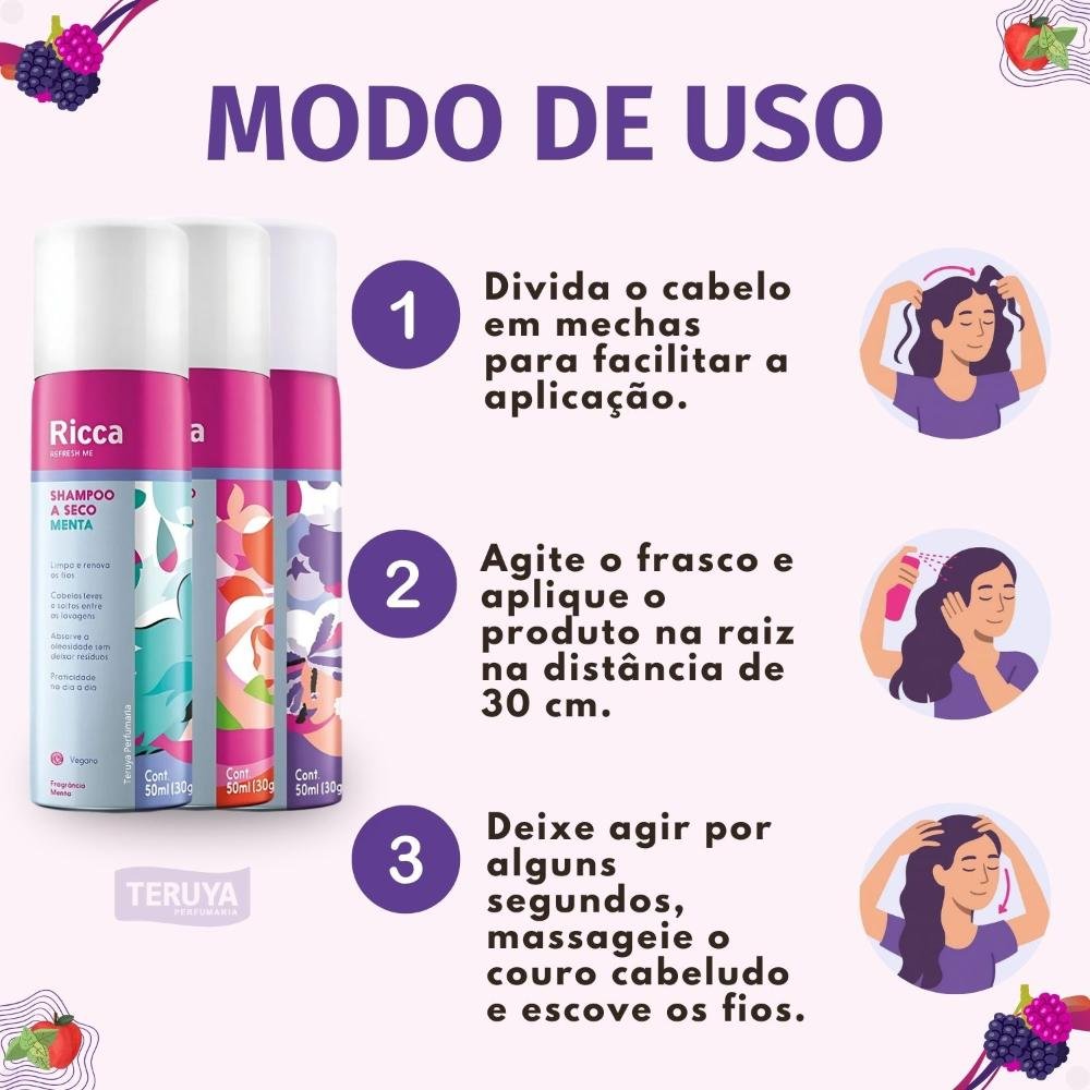 Kit Belliz Ricca Shampoo A Seco: 1 Menta, 1 Maçã do Amor e 1 Berry 50ml ÚNICO 5