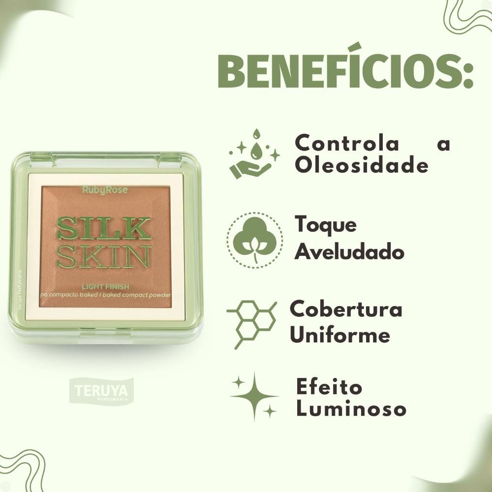 Pó Compacto Ruby Rose Silk Skin Light Finish PC40 HB-M403-4 ÚNICO 2
