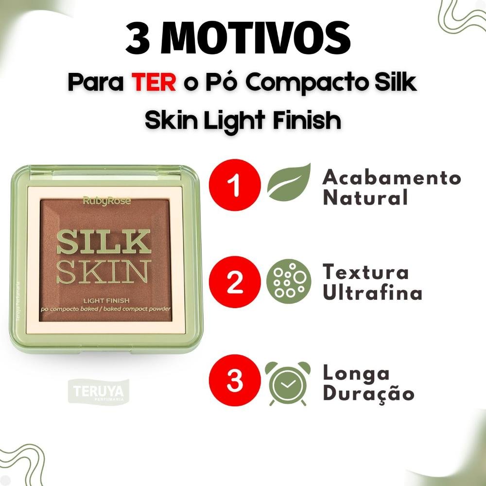 Pó Compacto Ruby Rose Silk Skin Light Finish PC60 HB-M403-6 ÚNICO 4