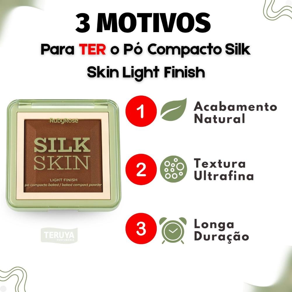 Pó Compacto Ruby Rose Silk Skin Light Finish PC90 HB-M403-9 ÚNICO 4