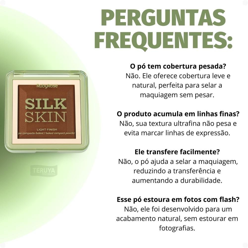 Pó Compacto Ruby Rose Silk Skin Light Finish PC90 HB-M403-9 ÚNICO 7